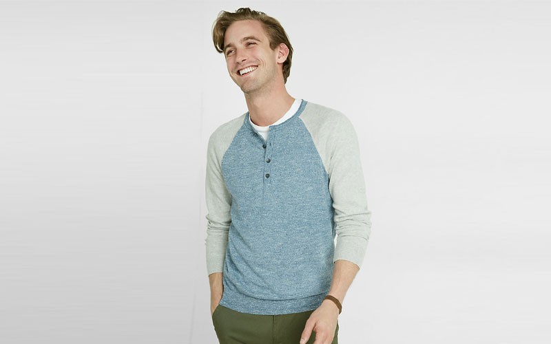 Color Block Raglan Henley Sweater For Mens
