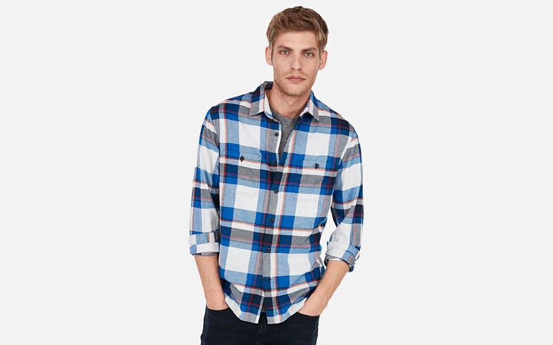 Blue Plaid Flannel Men Shirt