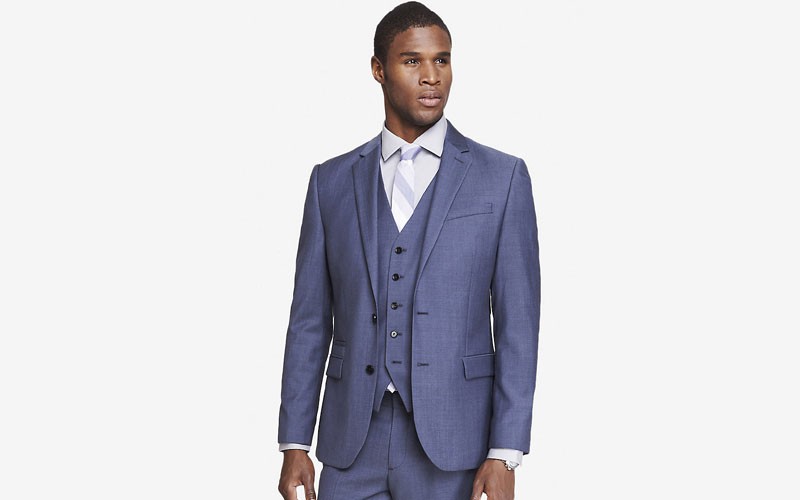 Slim Blue Wool Twill Suit Men Jacket