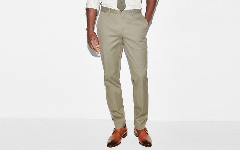 Slim Olive Green Stretch Cotton Dress Pant