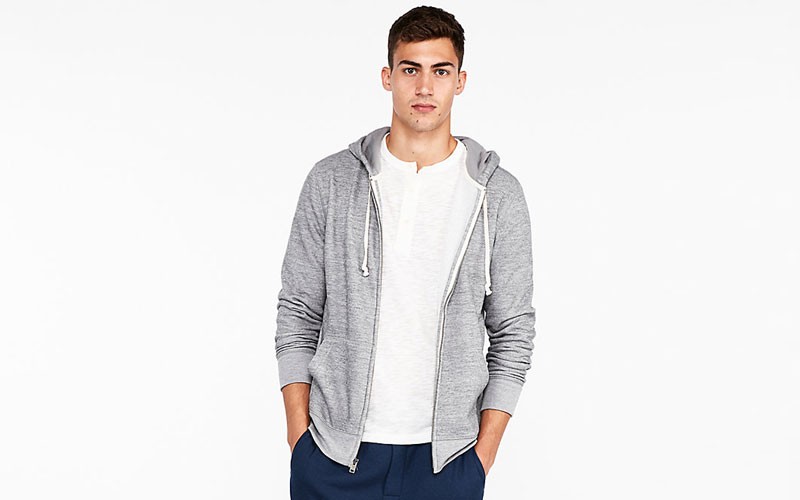 Vintage Fleece Full Zip Front Men Hoodie