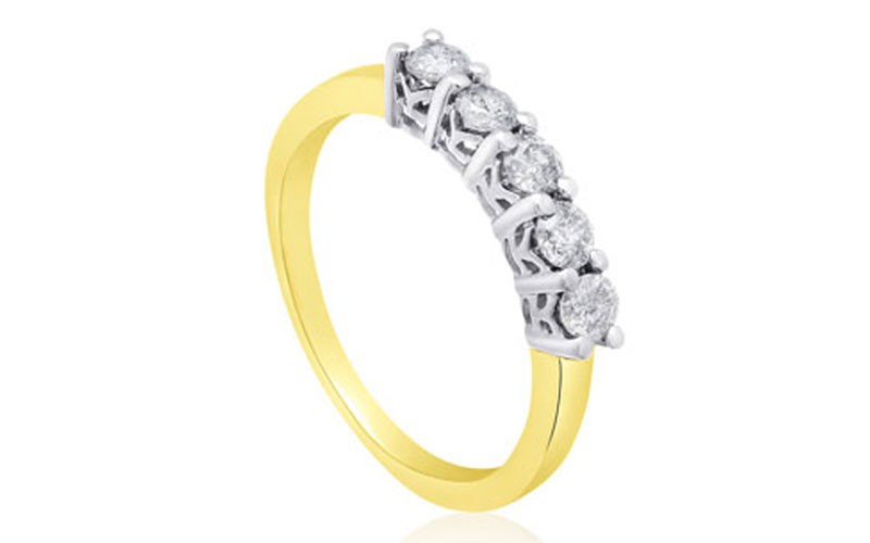 1/2Ct Five Diamond Band In Yellow Gold