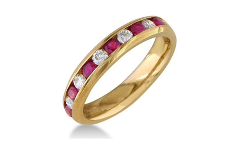1/2Ct Ruby And Diamond Channel Set Band, 14K Yellow Gold