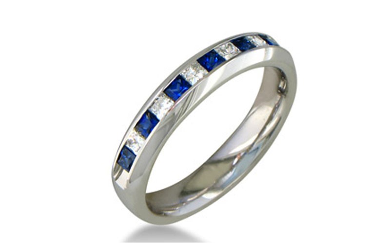 1/2Ct Sapphire And Diamond Channel Set Band  14K White Gold
