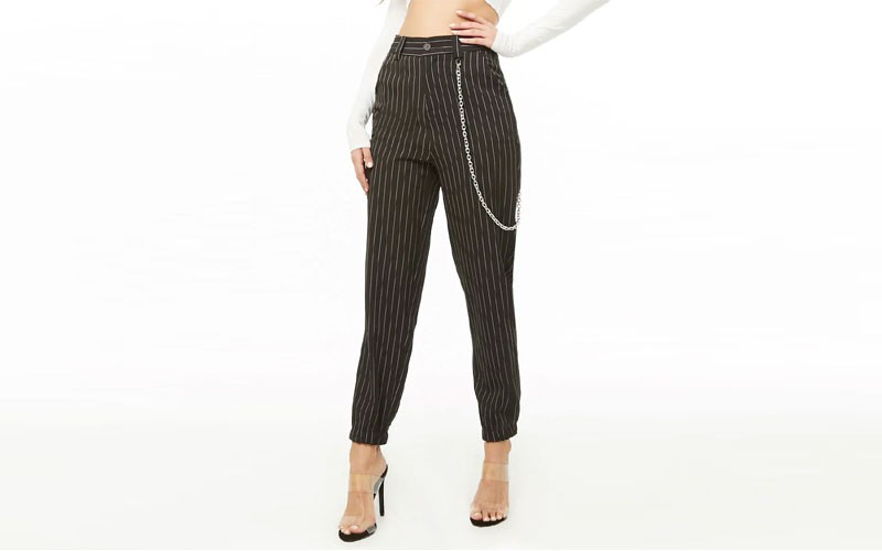 Pinstriped Chain Accent Pants For Womens