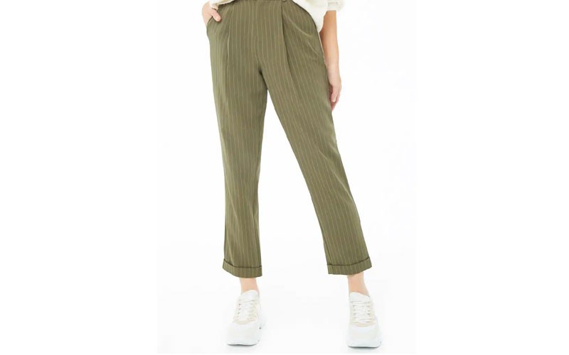 Pinstriped Pleat Front Pants For Womens