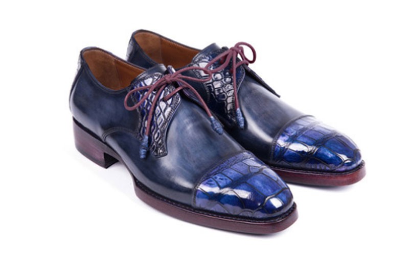 Genuine Crocodile Calf Skin Captoe Derby Men Blue Shoes