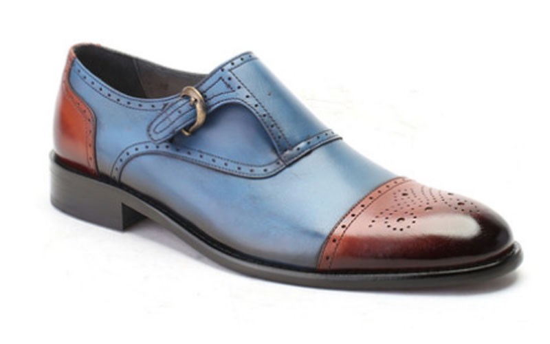 Christopher Monkstrap Cap-Toe Tobacco Blue Men Shoes