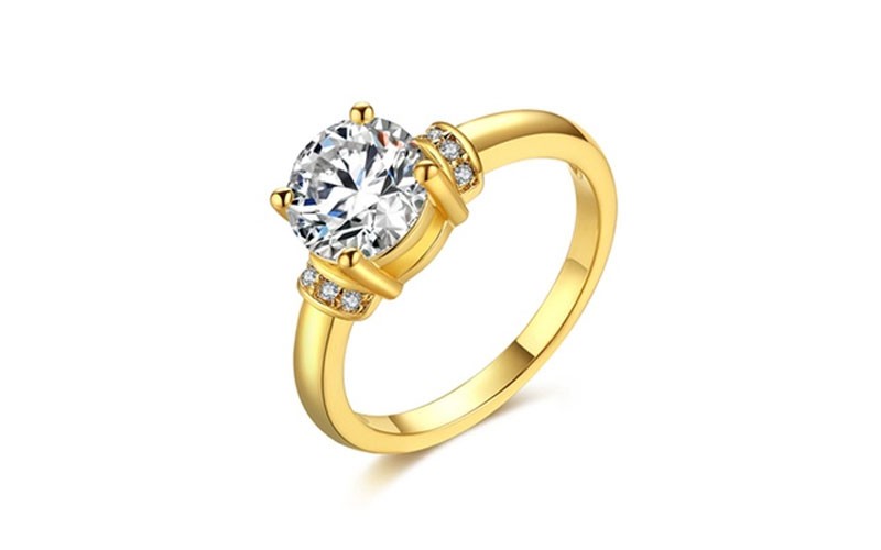 Valentine Day Sleek Crystal Ring in 14K Gold Two Colors Available