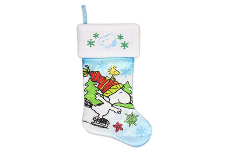 Peanuts By Schulz 20 Satin Christmas Stocking - Snoopy Ice Skating