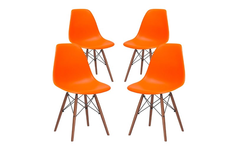 Poly and Bark Vortex Dining Chair with Walnut Legs (Set of 4) Orange