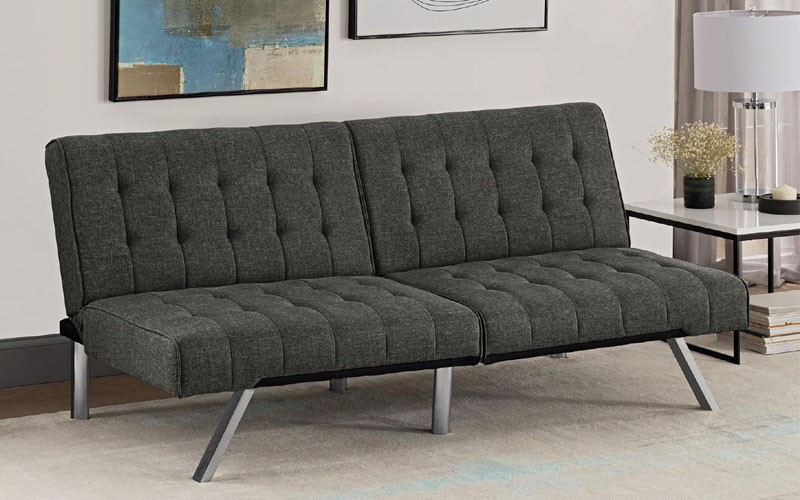 Carson Carrington Svejbaek Tufted Grey Linen Upholstery Convertible Futon Sofa