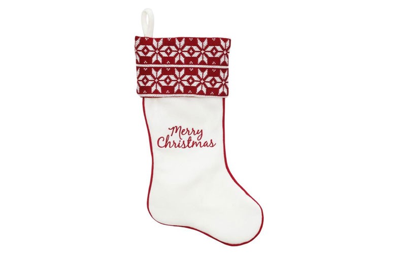 Holiday Living 20-in Off-white Embroidered Christmas Stocking