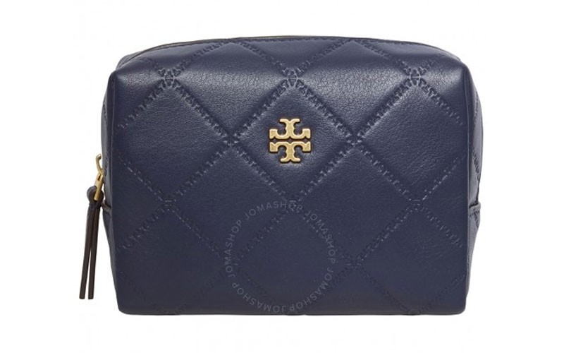 Tory Burch Georgia Small Lattice Stitched Makeup Bag Royal Navy