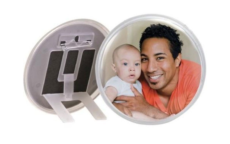 Pin Back Snap-in Photo Button and Round Picture Frame in One