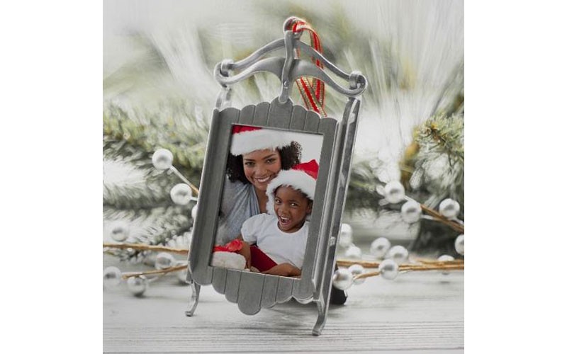 Pewter Sled Photo Ornament Frame