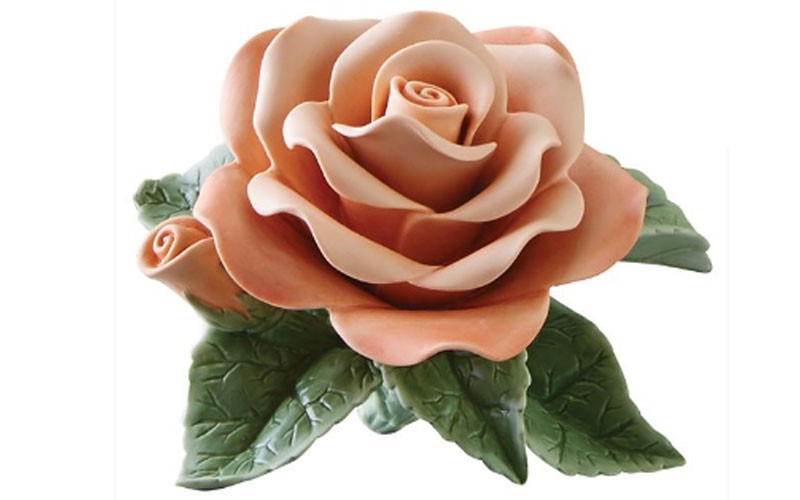 Peach Rose Blossom Flower Figurine