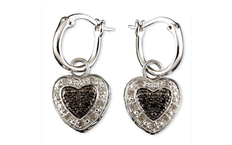 Sterling Silver Black & White Diamond Heart Earrings by Lenox