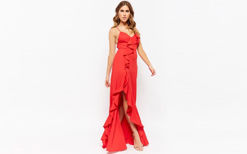 Flounce Trim Maxi Dress