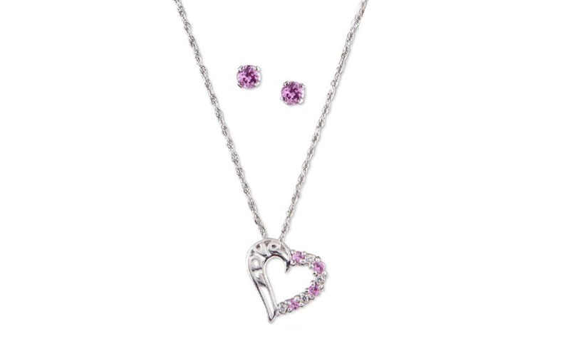 Sterling Silver Sapphire Heart Necklace & Earrings Set by Lenox