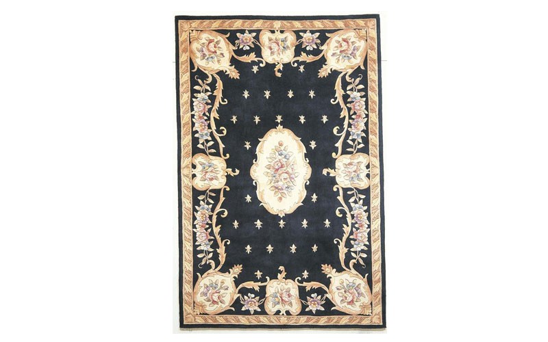 KAS Rugs Ruby 8901 Black Fleur-De-Lis Aubusson Hand-Tufted 100% Wool 2'3