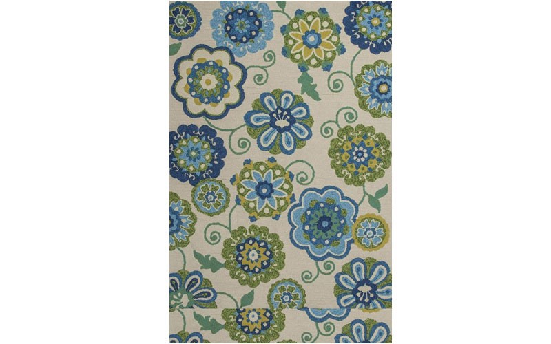 KAS Rugs Ivory/Blue Verano Hand Hooked 100% UV Treated Polypropelene