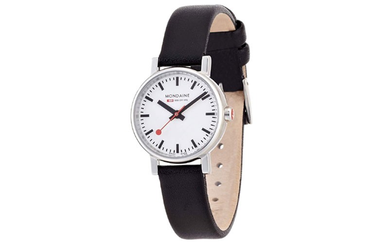 Mondaine Evo Petite White Dial Black Leather Ladies Watch