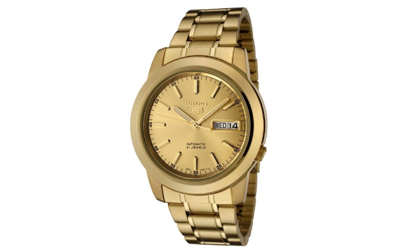 Seiko Mens 5 Japanese Automatic Gold Tone Stainless Steel Casual Watch