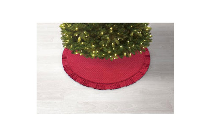 Christmas Tidings 52 Tree Skirt - red santin lattice snowflake