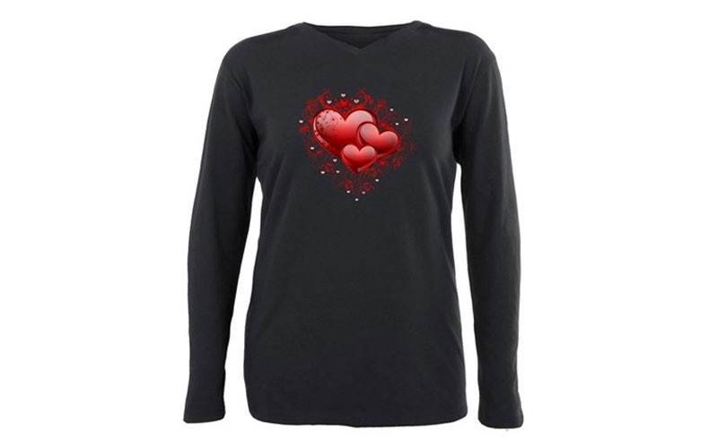 Floral Hearts Plus Size Long Sleeve Tee For Womens