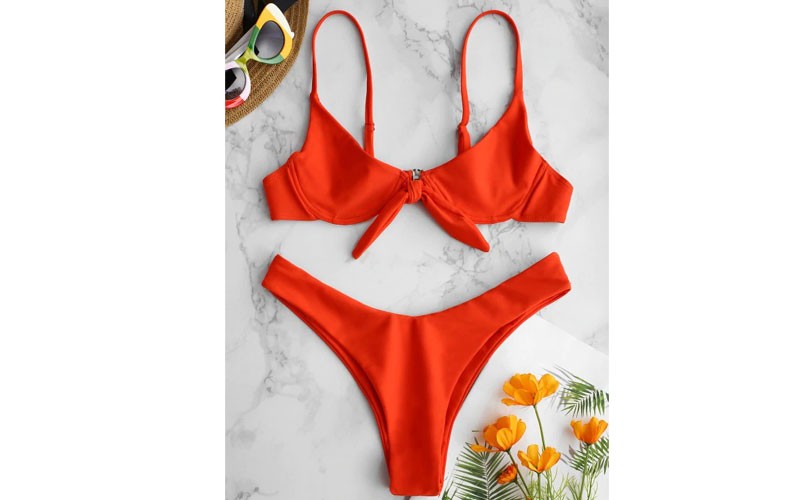 Zaful Tied Underwire Bikini Set Bright Orange 