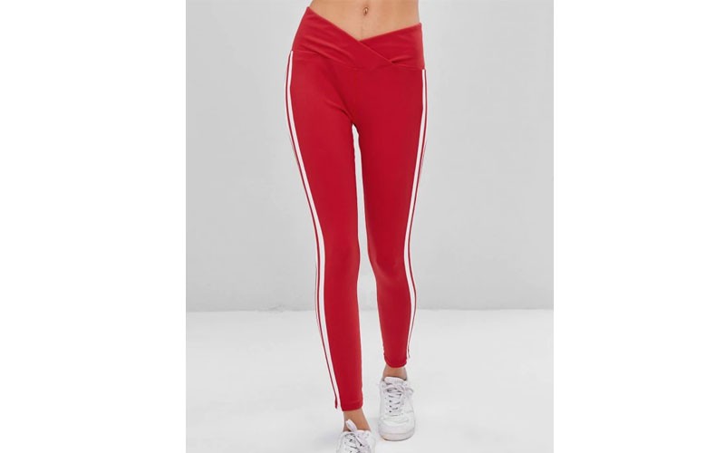 Tulip Waist Striped Sports Leggings Red