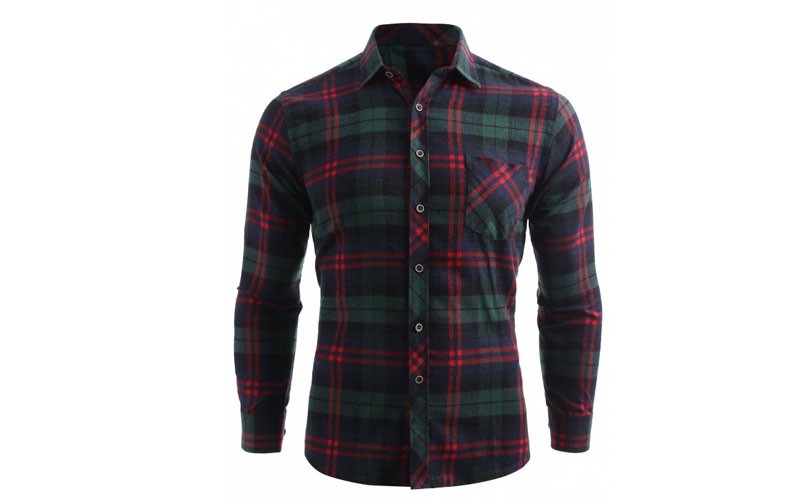 Plaid Print Pocket Button Up Shirt