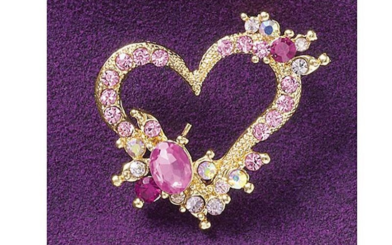 Pink Crystal Heart Pin