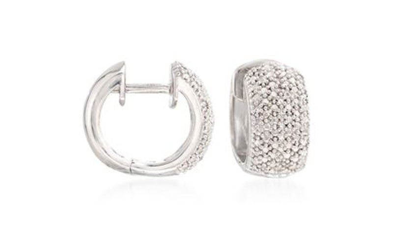 Diamond Accent Huggie Hoop Earrings in Sterling Silver. 3/8