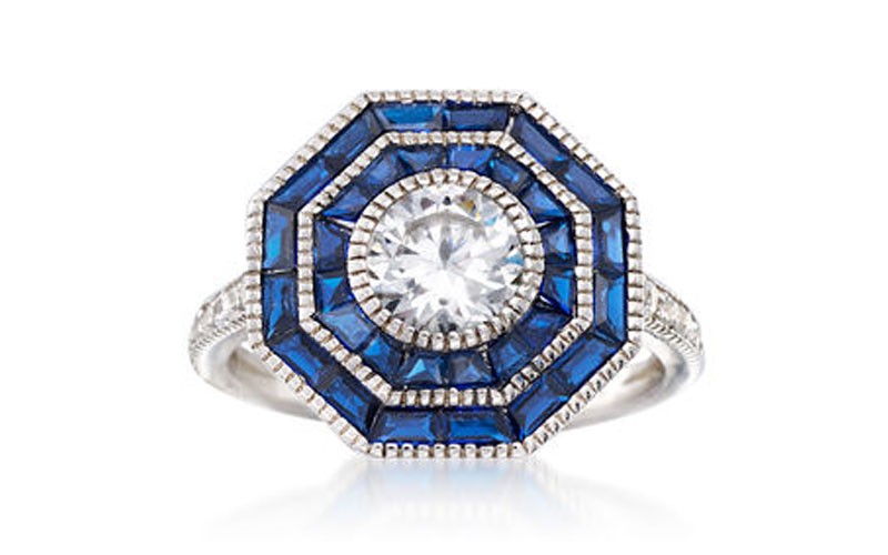Synthetic Blue Spinel and 1.05 ct. t.w. CZ Ring in Sterling Silver