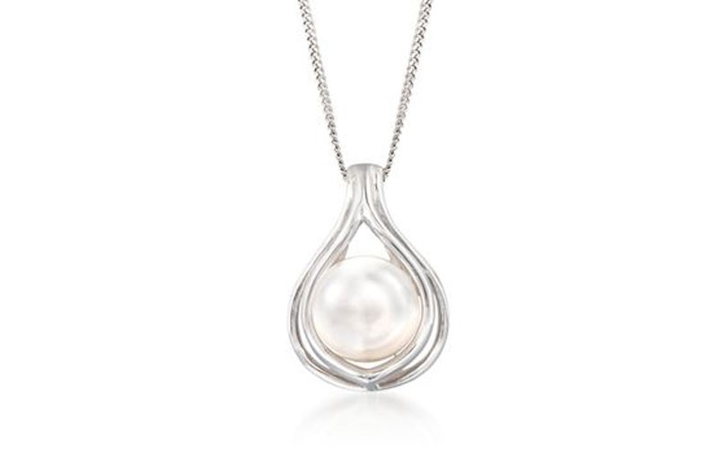 9.5-10mm Cultured Pearl Teardrop Pendant Necklace in Sterling Silver