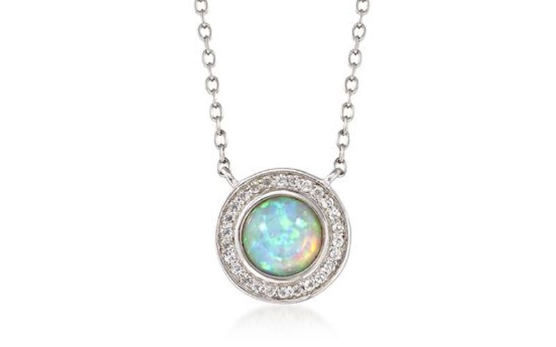 Opal and .30 ct. t.w. White Topaz Necklace in Sterling Silver