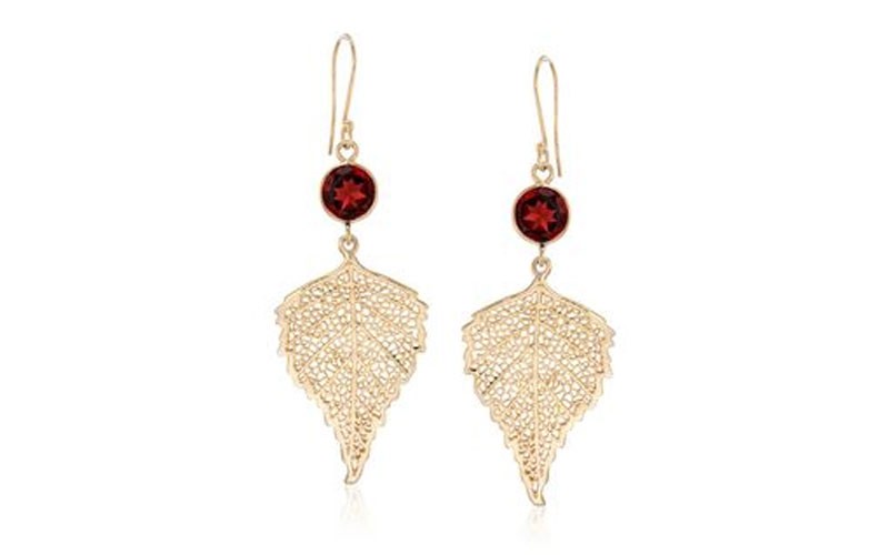 4.00 ct Garnet Leaf Drop Earrings in 18kt Gold Over Sterling