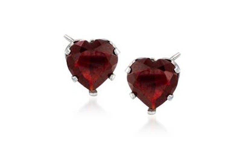 2.80 ct Garnet Heart Stud Earrings in Sterling Silver