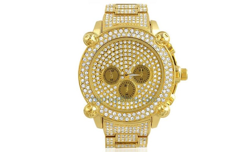 Gold Chrono Bling Custom Hip Hop Womens Watch 