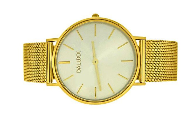 Slim Case Watch Gold Mesh Band Silver Dial For Men