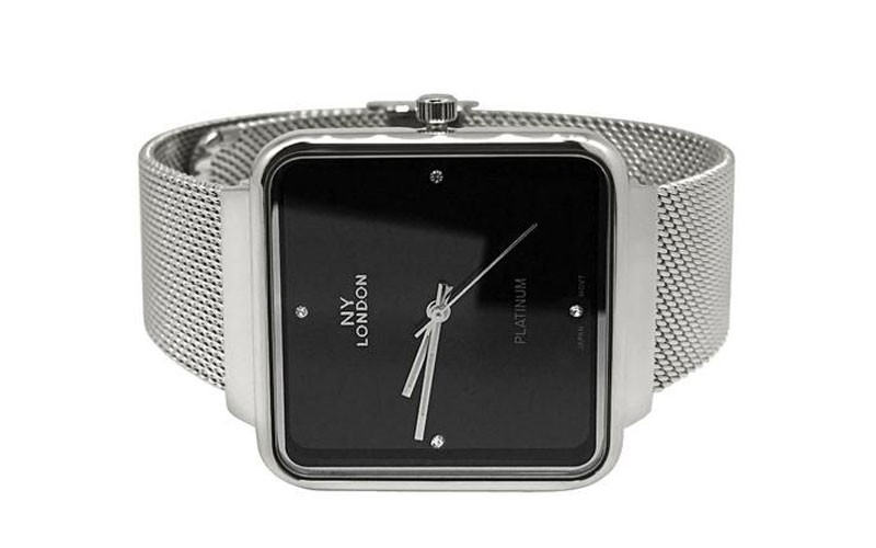 Silver With Black Dial Square Mesh Band Watch For Men
