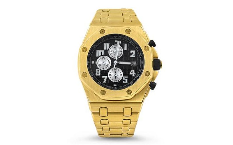 Gold Octagon Stainless Steel Black Dial Men Watch