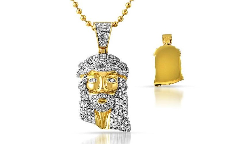 Iced Out Gold Micro Jesus Pendant Solid Back For Men
