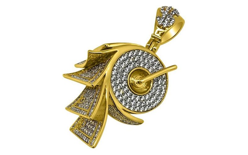 Money On A Roll Gold Cz Bling Bling Pendant