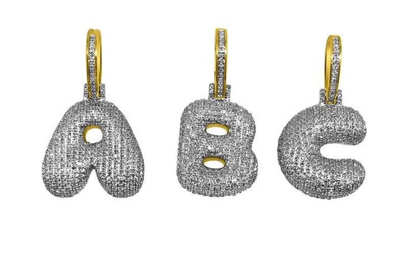 Diamond Bubble Initial Letter Pendant In 10K Yellow Gold For Men