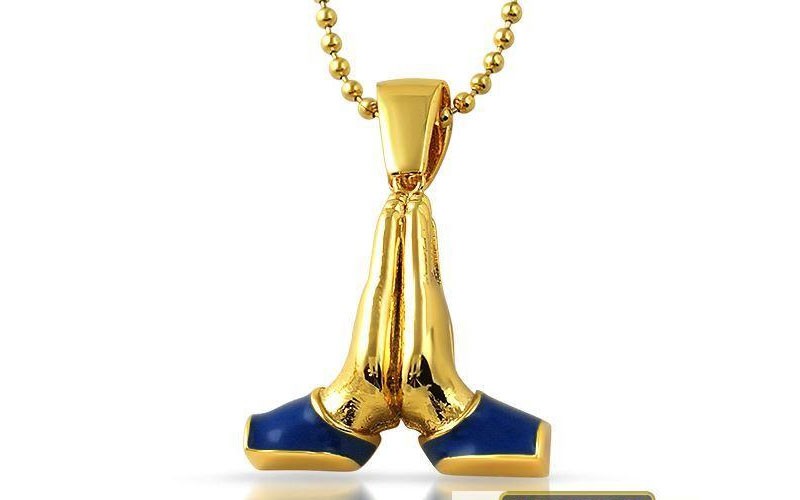 Emoji Prayer Hands Enamel Cz Gold Bling Bling Pendant For Men