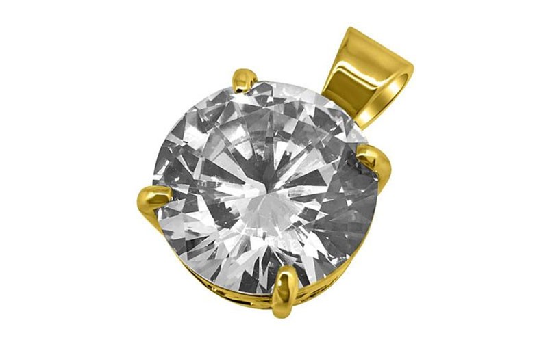 0.925 Silver 15Mm Cz Solitaire Gold Bling Bling Pendant For Men