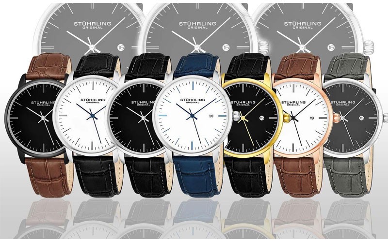 Stuhrling Mens Genuine Leather Dress Watch with Date